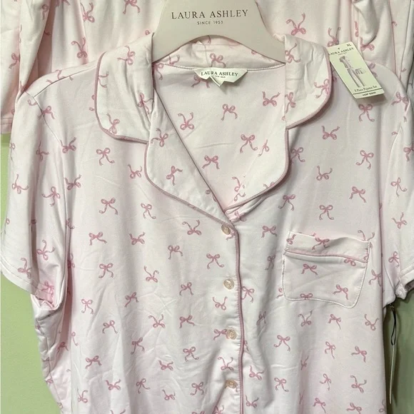 Laura Ashley Light Pink Bow Women's 3 Piece Pajama Set - Picture 2 of 8